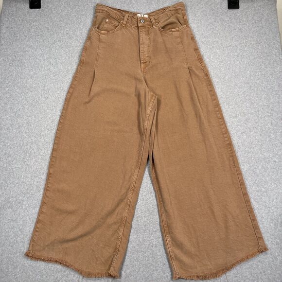 We The Free Denim - We the Free Old West Slouchy Wide Leg Pant Womens 31 (31 x 28) Tan Raw Hem Boho
